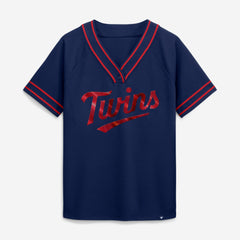 Minnesota Twins Fanatics Women's Diva Race Ahead Raglan V-Neck T-Shirt - Navy T-shirts