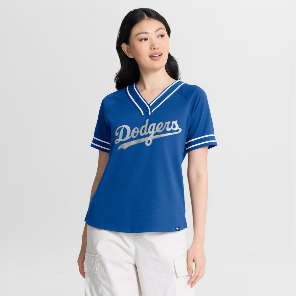 Los Angeles Dodgers Fanatics Women's Diva Race Ahead Raglan V-Neck T-Shirt - Royal T-shirts