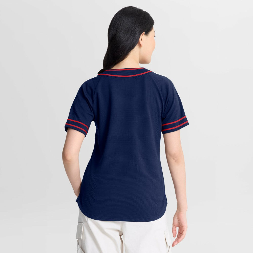 Cleveland Guardians Fanatics Women's Diva Race Ahead Raglan V-Neck T-Shirt - Navy T-shirts
