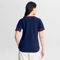 Cleveland Guardians Fanatics Women's Diva Race Ahead Raglan V-Neck T-Shirt - Navy T-shirts