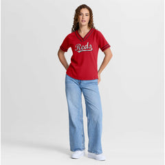 Cincinnati Reds Fanatics Women's Diva Race Ahead Raglan V-Neck T-Shirt - Red T-shirts