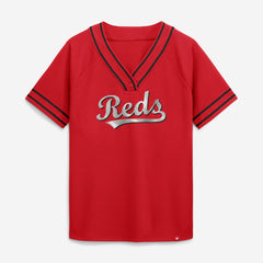 Cincinnati Reds Fanatics Women's Diva Race Ahead Raglan V-Neck T-Shirt - Red T-shirts
