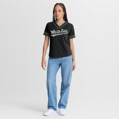Chicago White Sox Fanatics Women's Diva Race Ahead Raglan V-Neck T-Shirt - Black T-shirts