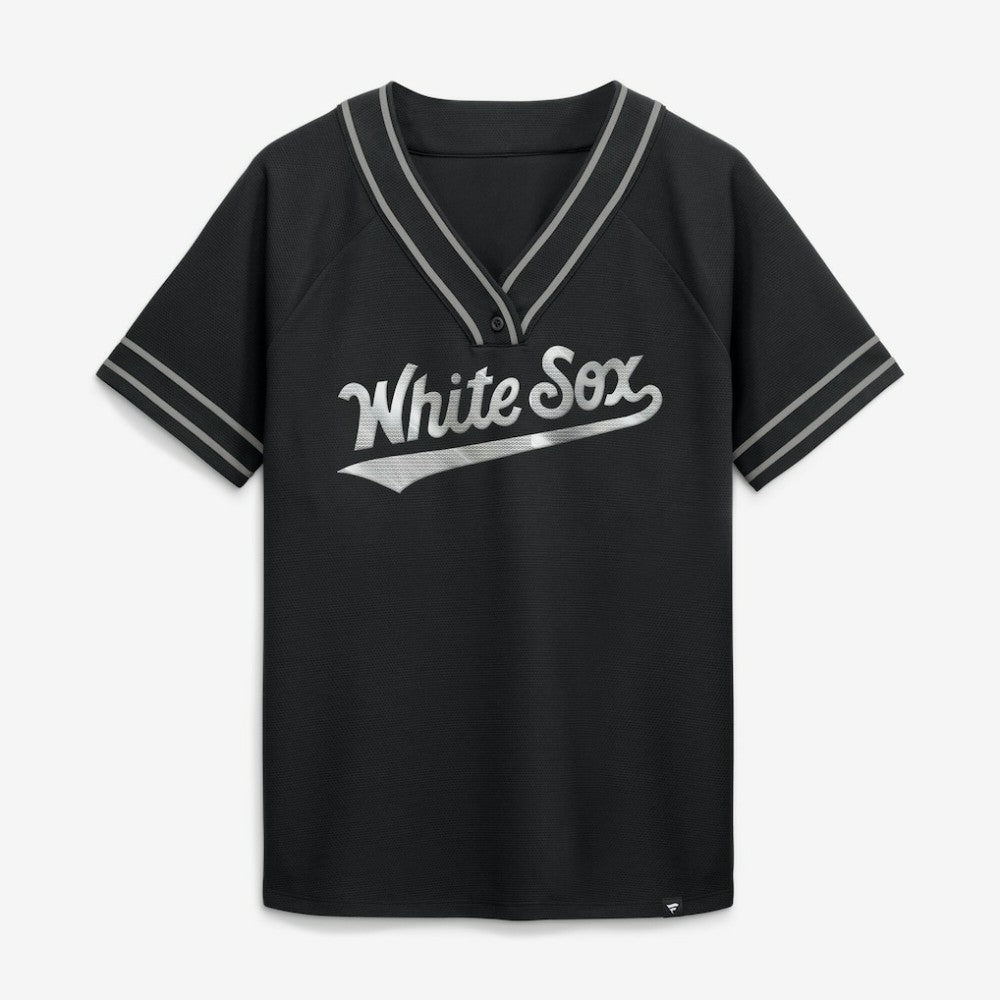 Chicago White Sox Fanatics Women's Diva Race Ahead Raglan V-Neck T-Shirt - Black T-shirts