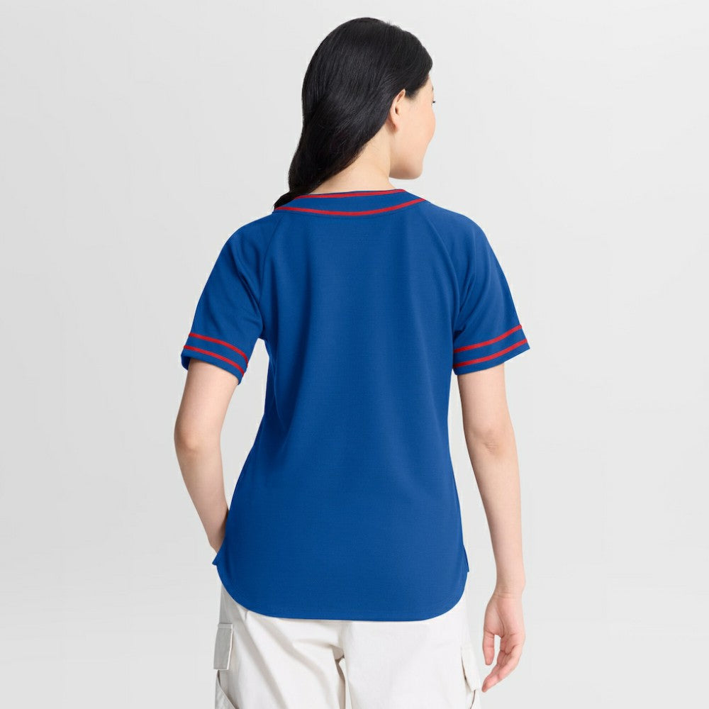 Chicago Cubs Fanatics Women's Diva Race Ahead Raglan V-Neck T-Shirt - Royal T-shirts