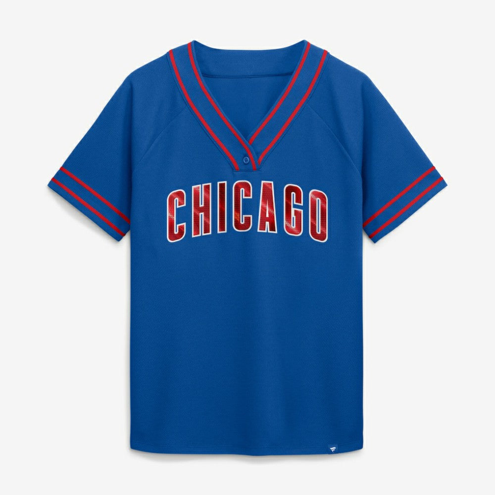 Chicago Cubs Fanatics Women's Diva Race Ahead Raglan V-Neck T-Shirt - Royal T-shirts
