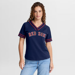 Boston Red Sox Fanatics Women's Diva Race Ahead Raglan V-Neck T-Shirt - Navy T-shirts