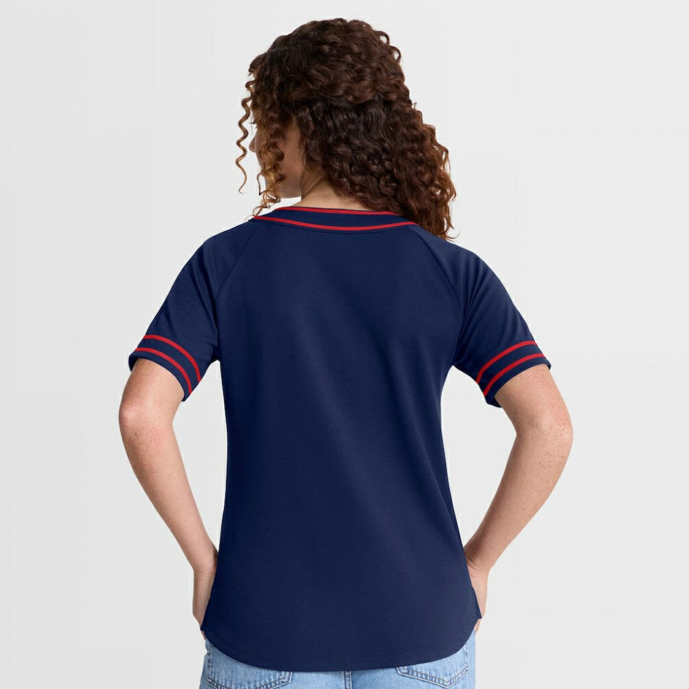 Boston Red Sox Fanatics Women's Diva Race Ahead Raglan V-Neck T-Shirt - Navy T-shirts
