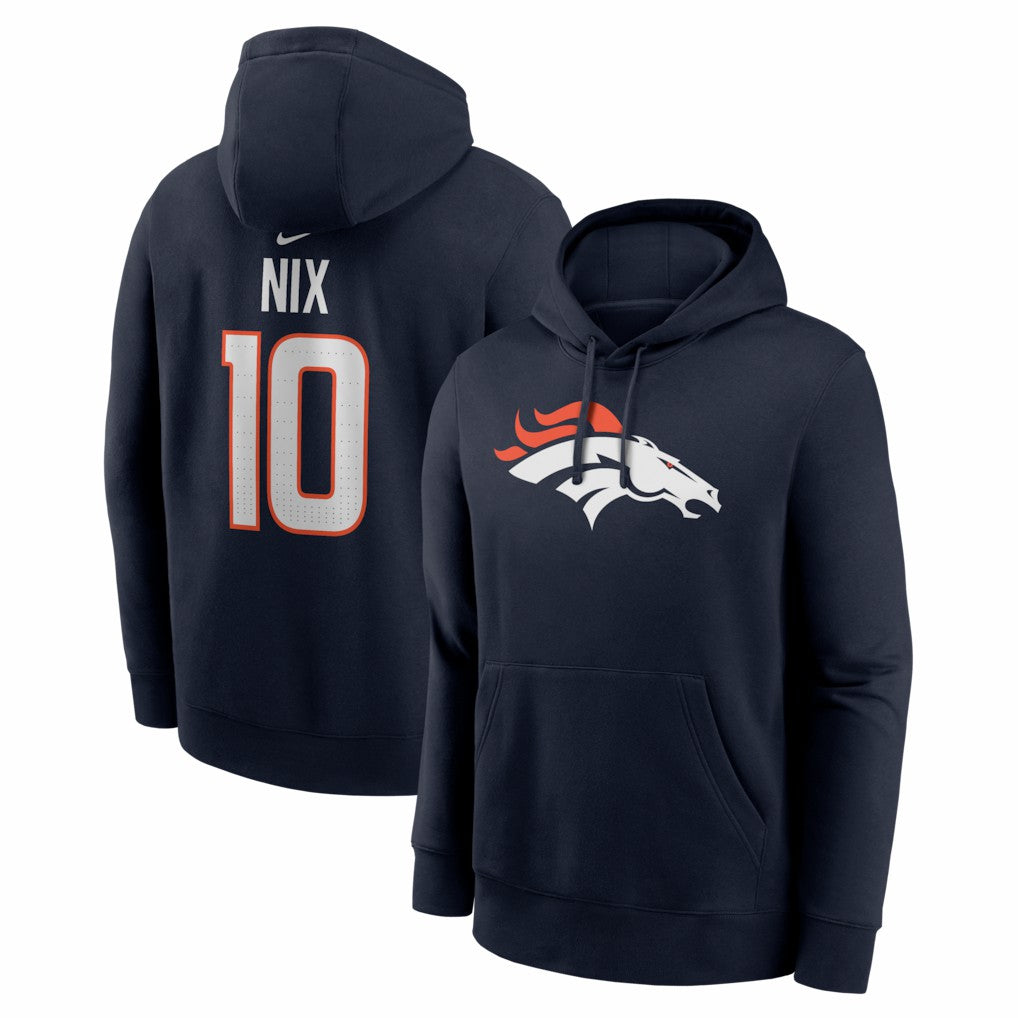 Bo Nix Denver Broncos Name & Number Fleece Hoodie Navy