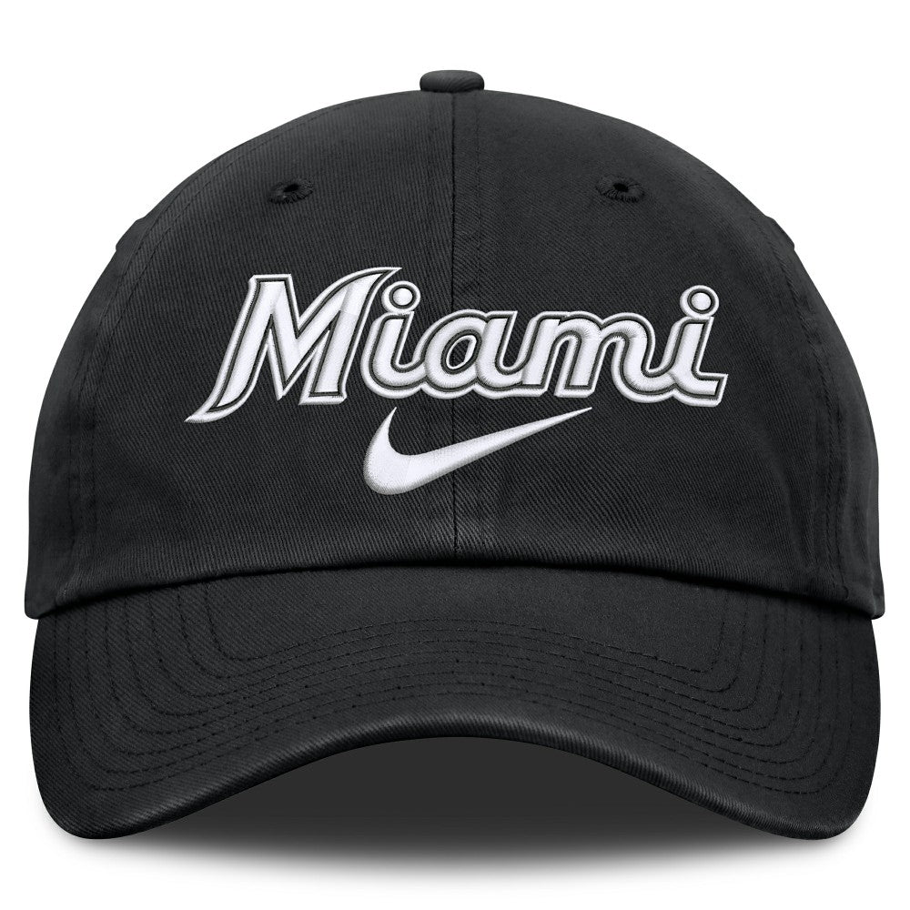 Miami Marlins Nike Primetime Club Adjustable Hat - Black Hats