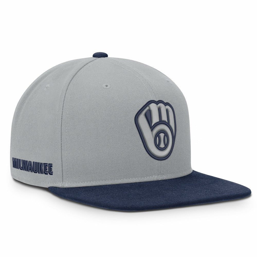 Milwaukee Brewers Nike Primetime Pro Dri-FIT Snapback Hat - Gray/Navy Hats