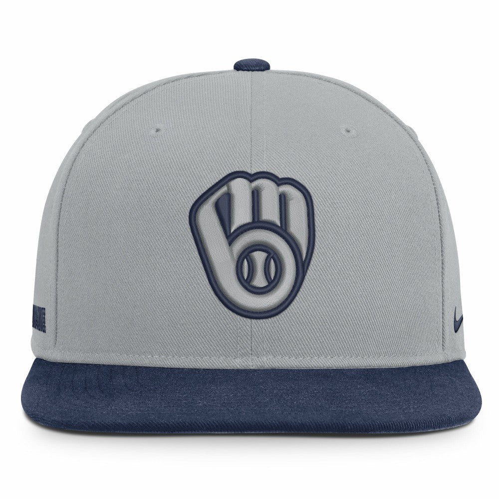 Milwaukee Brewers Nike Primetime Pro Dri-FIT Snapback Hat - Gray/Navy Hats