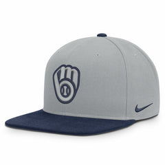 Milwaukee Brewers Nike Primetime Pro Dri-FIT Snapback Hat - Gray/Navy Hats