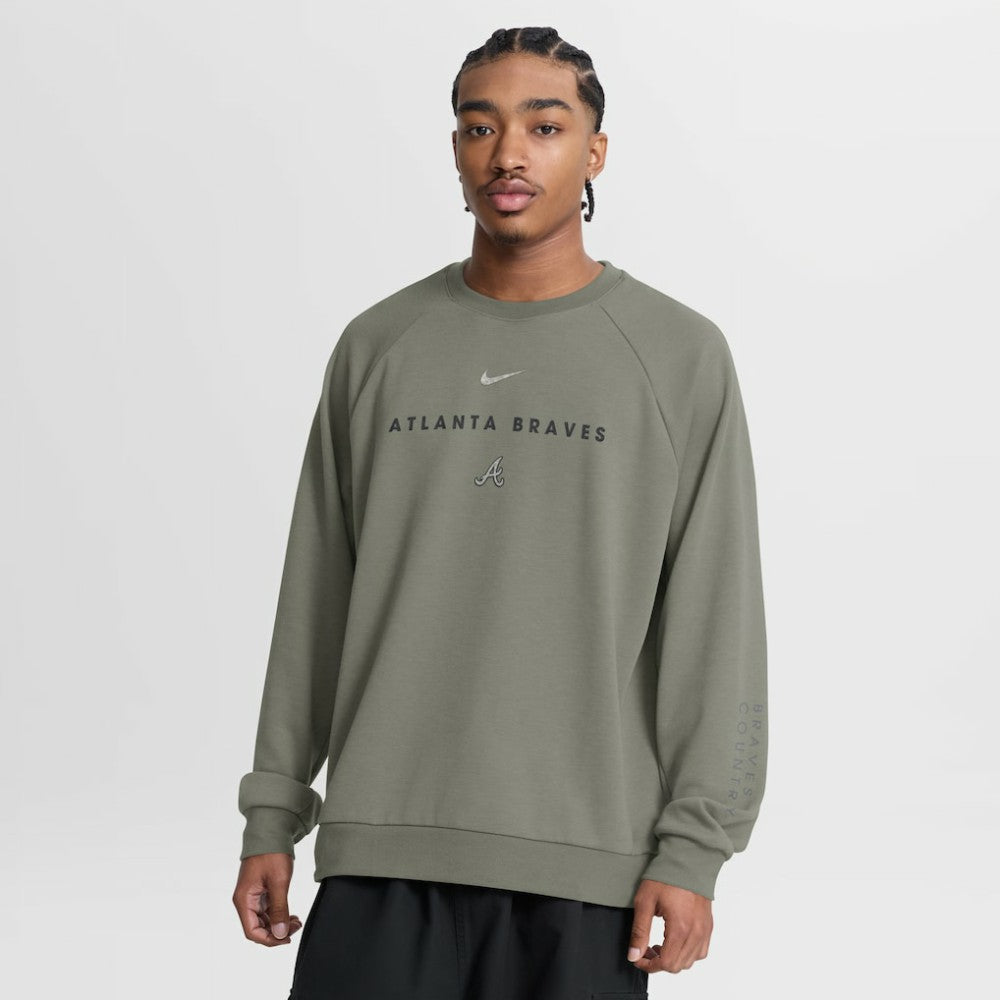 Atlanta Braves Nike Statement Primary Raglan Dri-FIT Sweatshirt - Olive Sweatshirts
