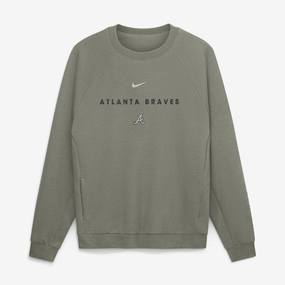 Atlanta Braves Nike Statement Primary Raglan Dri-FIT Sweatshirt - Olive Sweatshirts