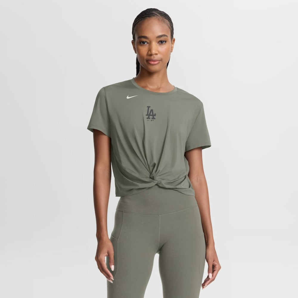 Los Angeles Dodgers Nike Women's One Twist Dri-FIT Cropped T-Shirt - Olive T-shirts