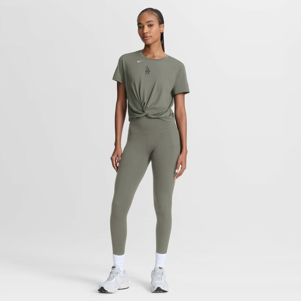 Los Angeles Dodgers Nike Women's One Twist Dri-FIT Cropped T-Shirt - Olive T-shirts