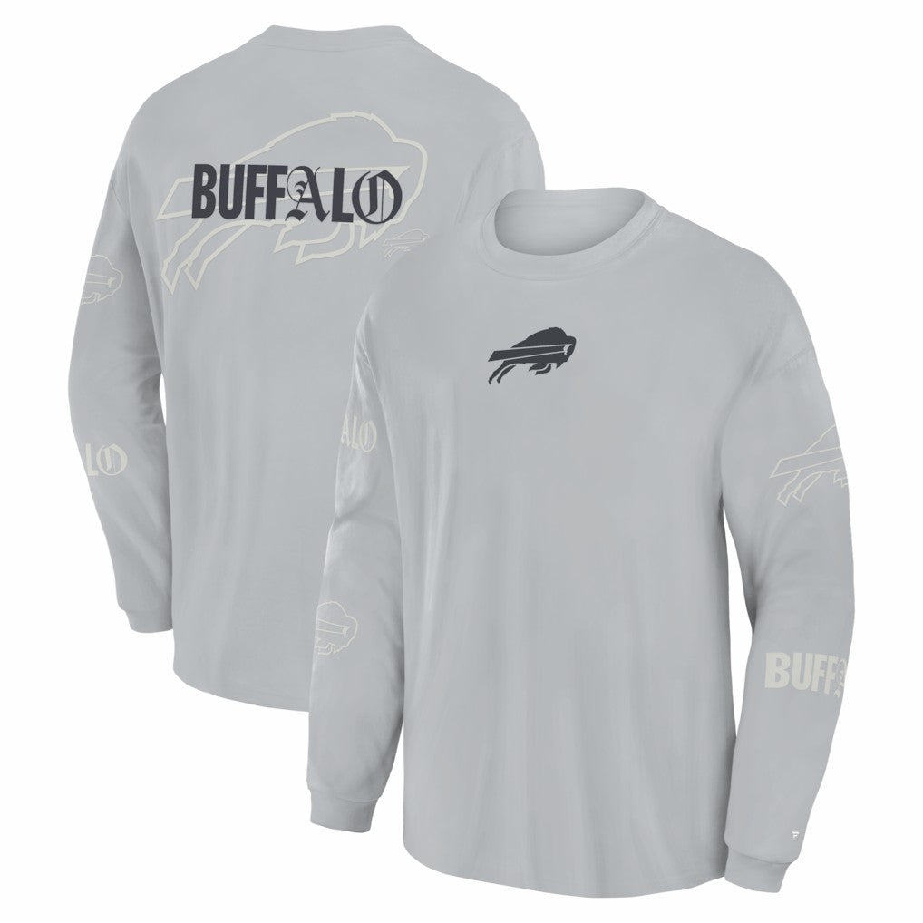 Buffalo Bills Oversized Type Play Long Sleeve T-Shirt Gray