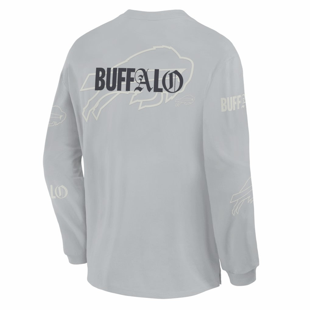 Buffalo Bills Oversized Type Play Long Sleeve T-Shirt Gray