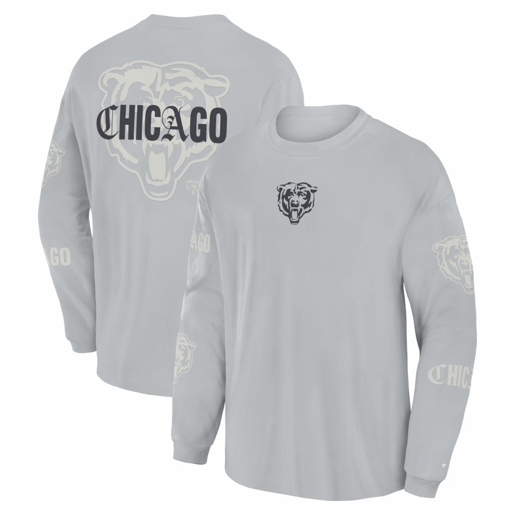 Chicago Bears Oversized Type Play Long Sleeve T-Shirt Gray