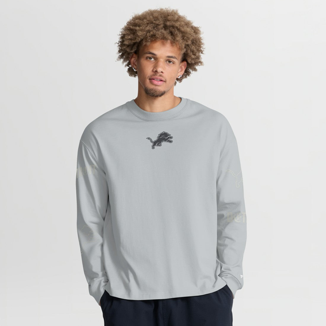 Detroit Lions Oversized Type Play Long Sleeve T-Shirt Gray