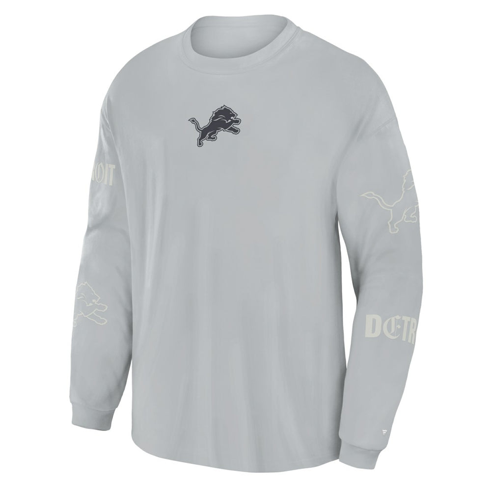 Detroit Lions Oversized Type Play Long Sleeve T-Shirt Gray