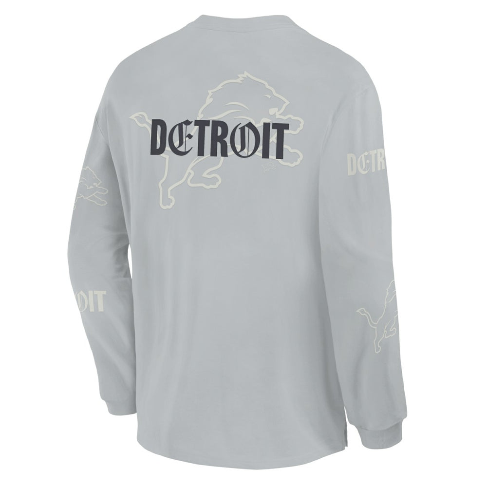 Detroit Lions Oversized Type Play Long Sleeve T-Shirt Gray