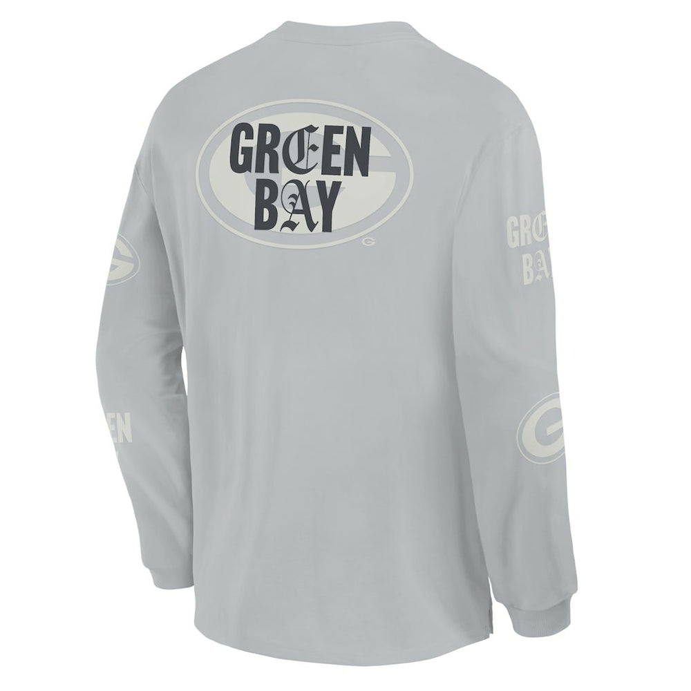 Green Bay Packers Oversized Type Play Long Sleeve T-Shirt Gray