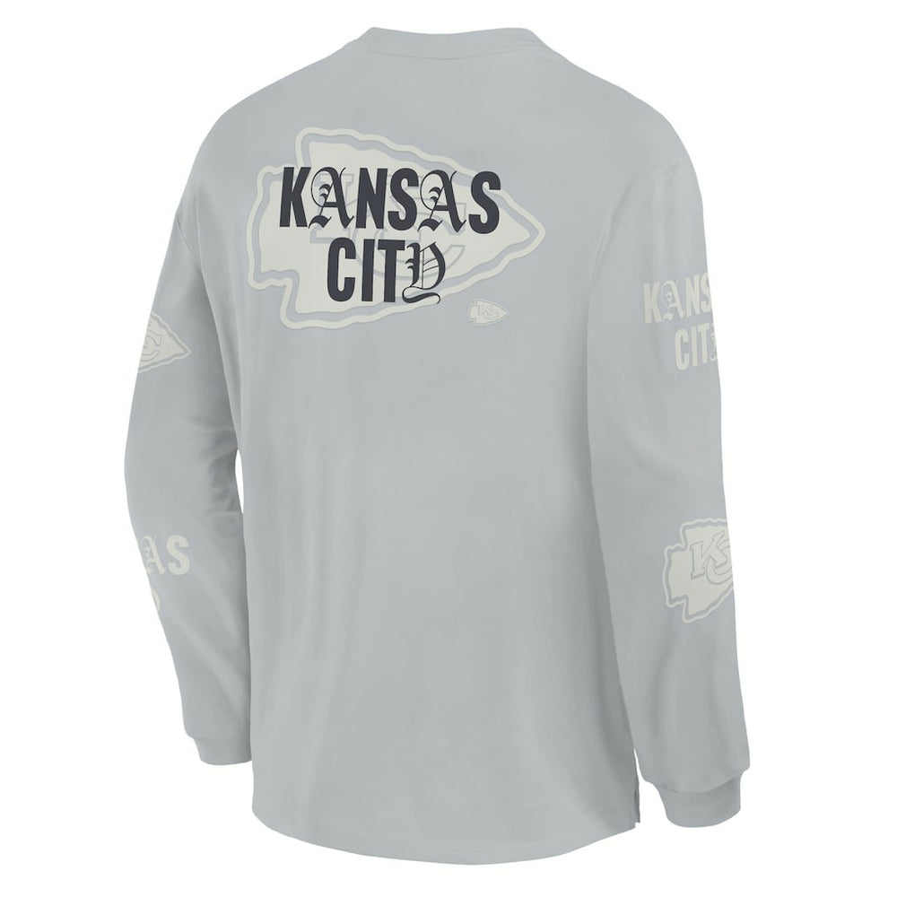 Kansas City Chiefs Oversized Type Play Long Sleeve T-Shirt Gray