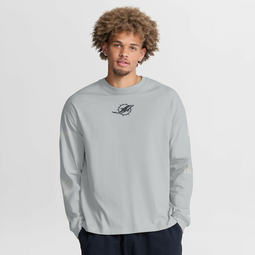 Miami Dolphins Oversized Type Play Long Sleeve T-Shirt Gray