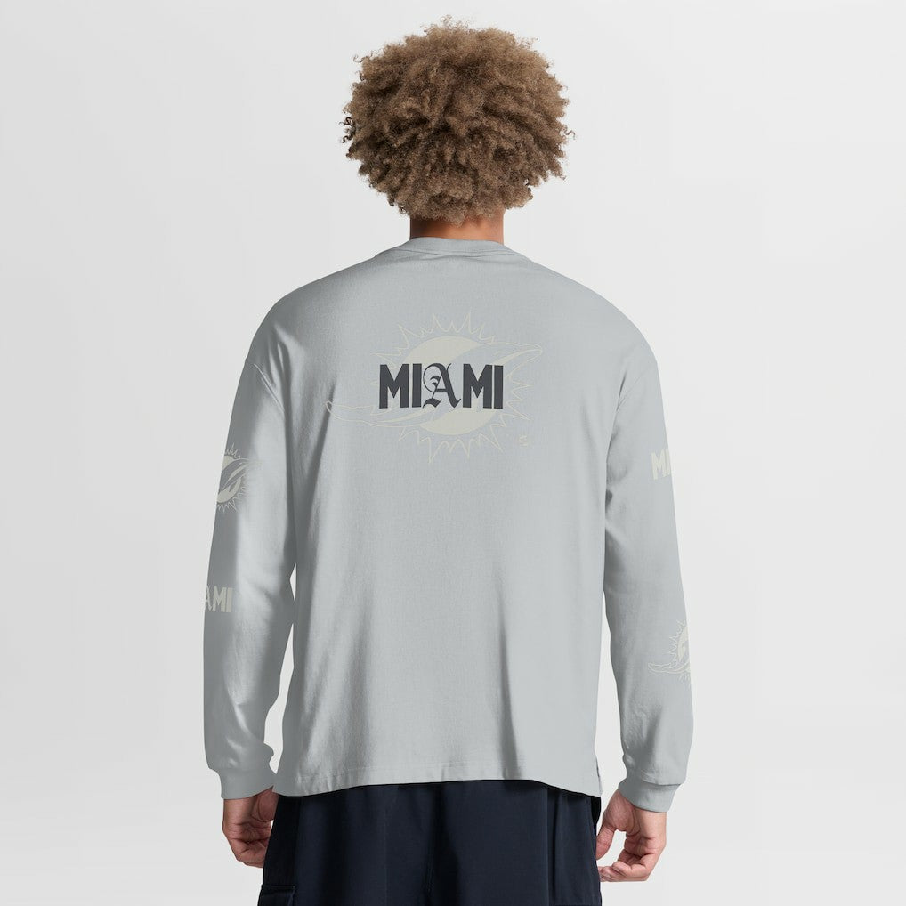 Miami Dolphins Oversized Type Play Long Sleeve T-Shirt Gray