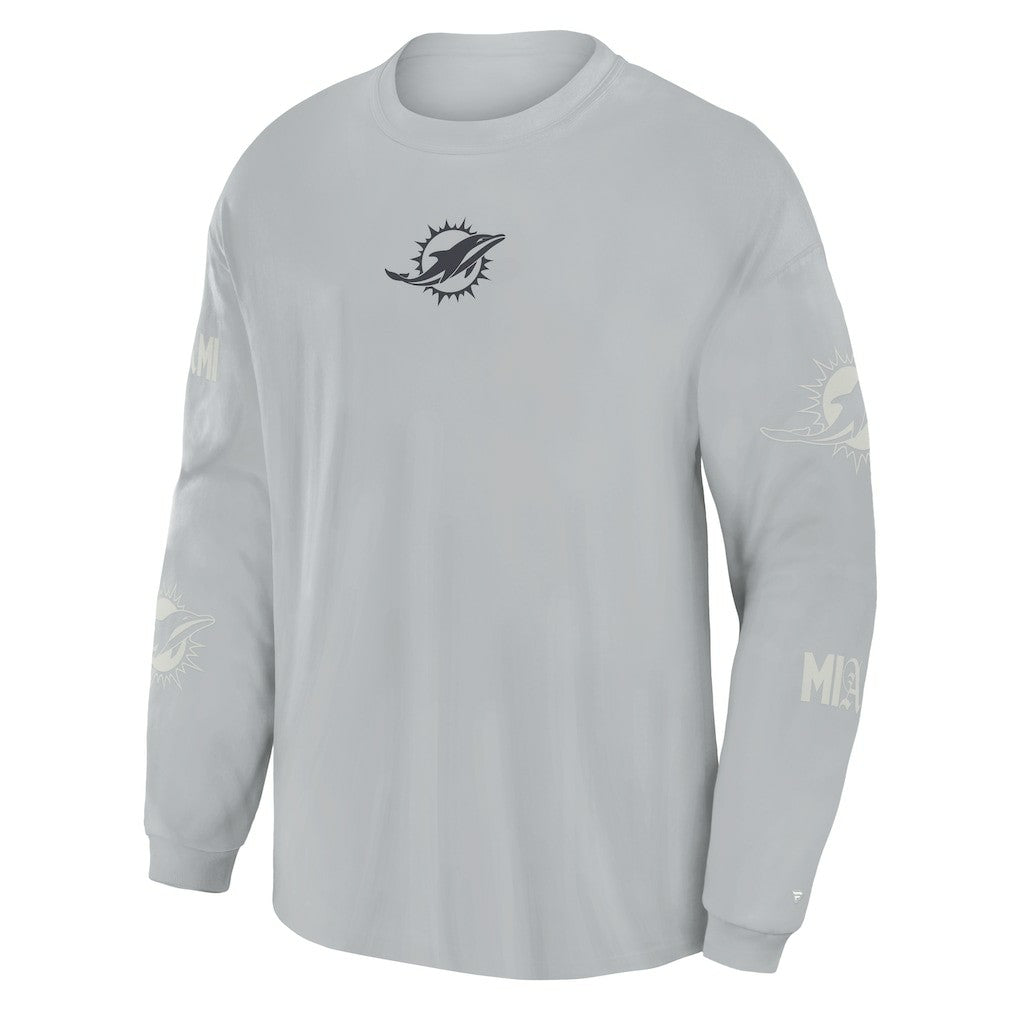 Miami Dolphins Oversized Type Play Long Sleeve T-Shirt Gray