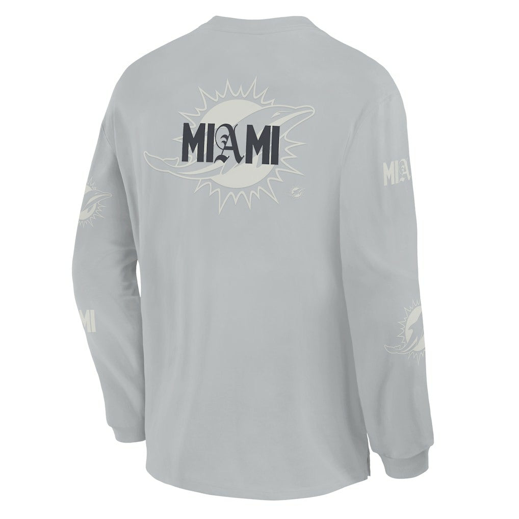 Miami Dolphins Oversized Type Play Long Sleeve T-Shirt Gray