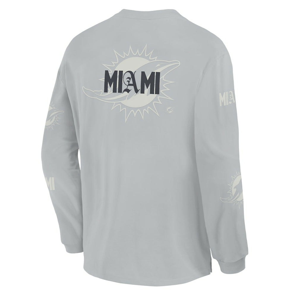 Miami Dolphins Oversized Type Play Long Sleeve T-Shirt Gray