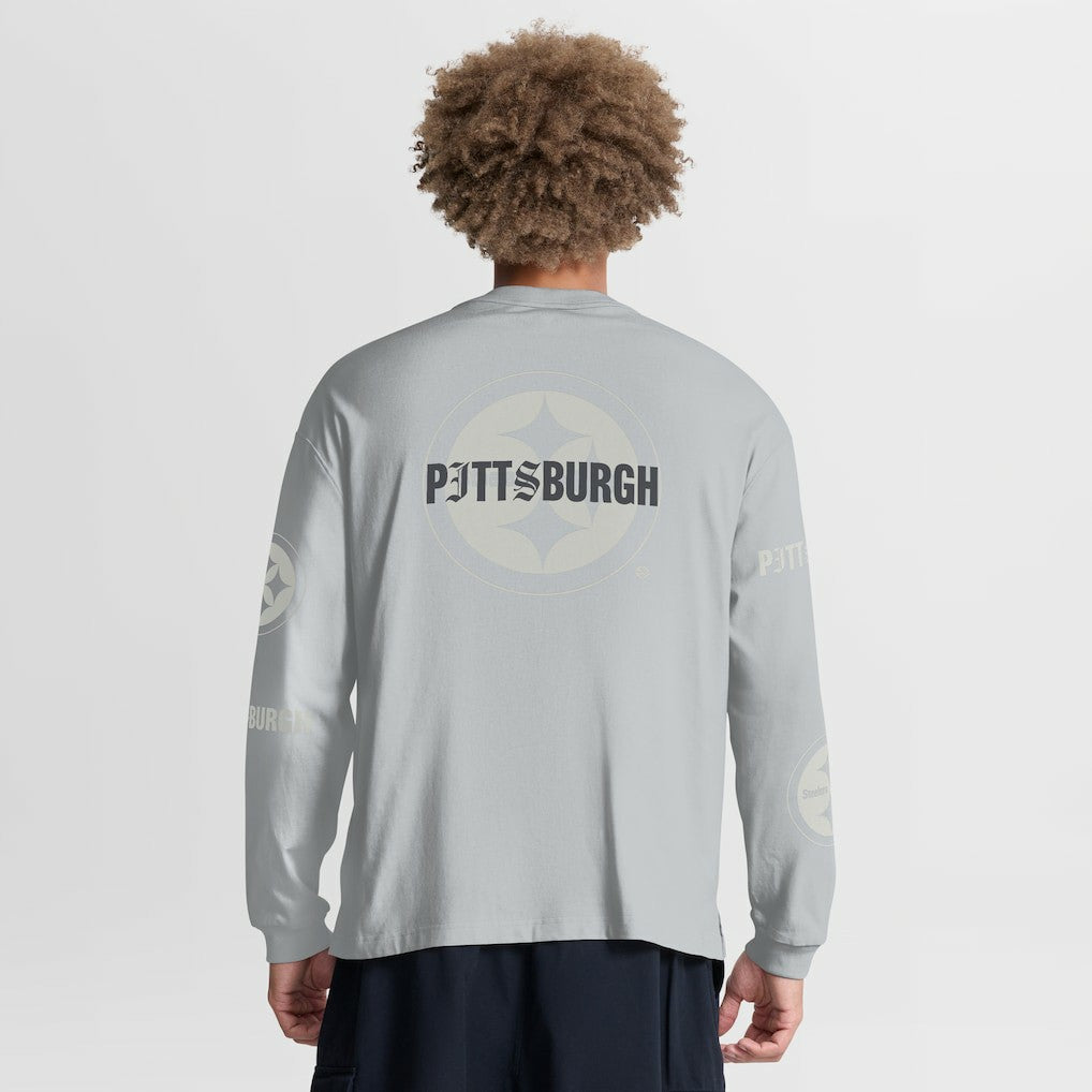 Pittsburgh Steelers Oversized Type Play Long Sleeve T-Shirt Gray