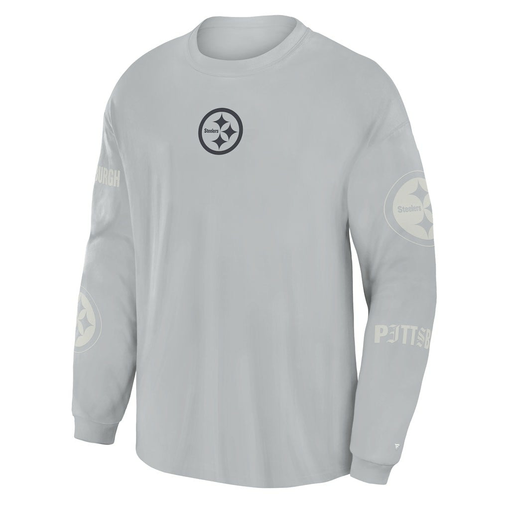 Pittsburgh Steelers Oversized Type Play Long Sleeve T-Shirt Gray