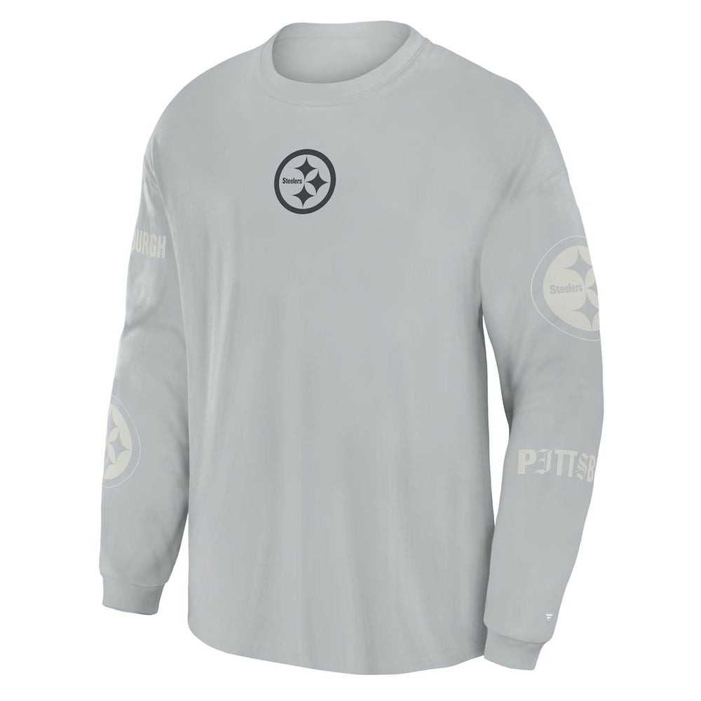 Pittsburgh Steelers Oversized Type Play Long Sleeve T-Shirt Gray