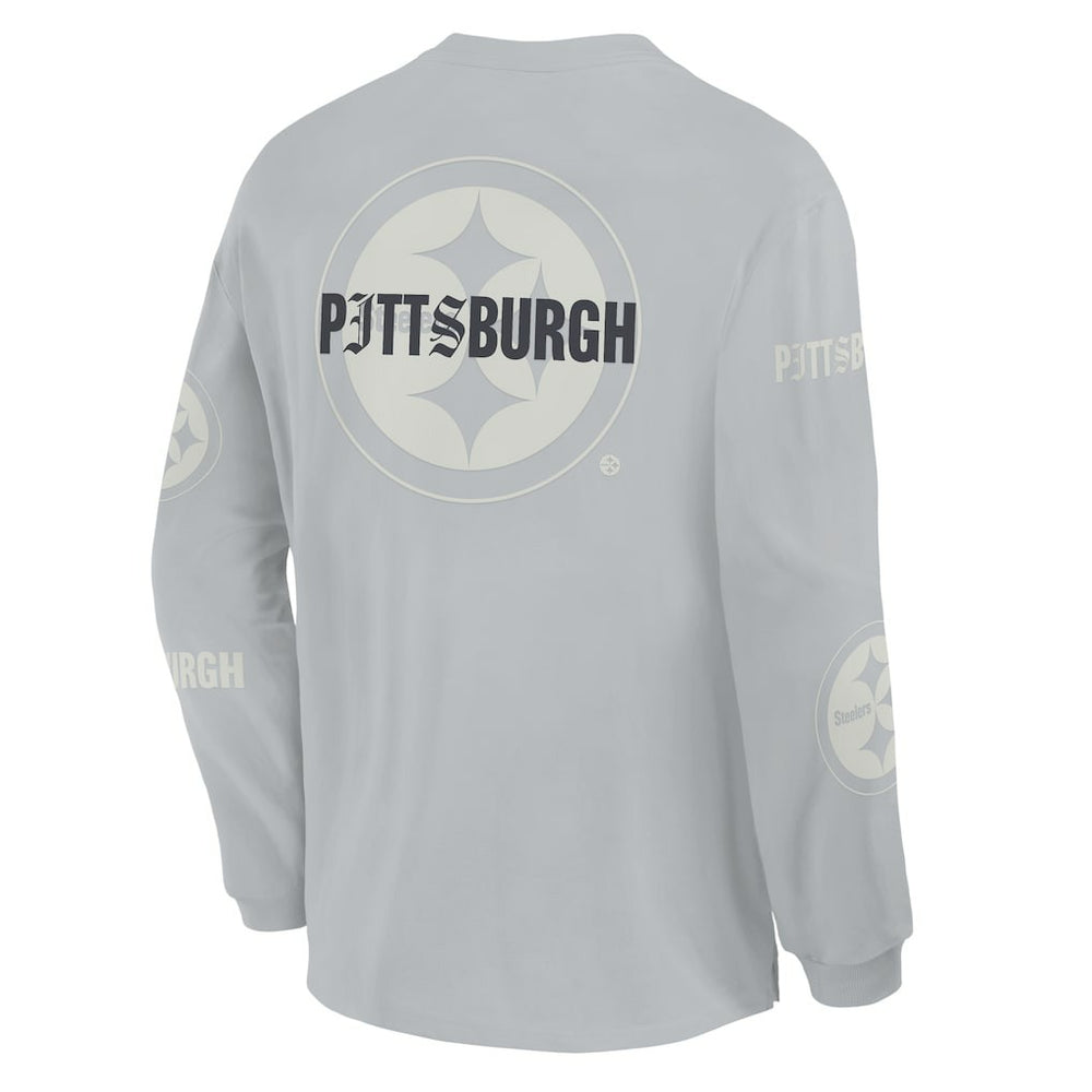 Pittsburgh Steelers Oversized Type Play Long Sleeve T-Shirt Gray