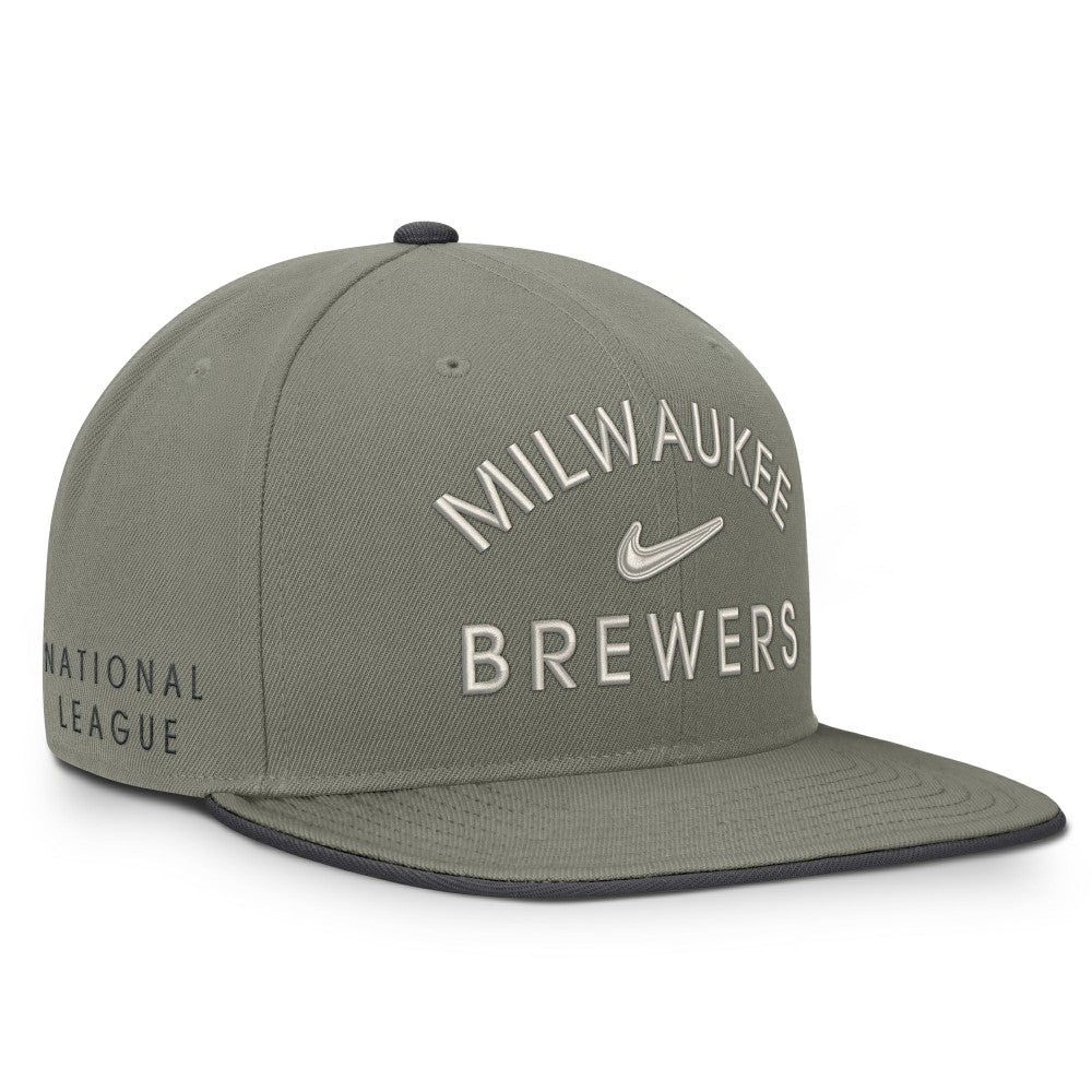 Milwaukee Brewers Nike Pro Dri-FIT Snapback Hat - Olive Hats