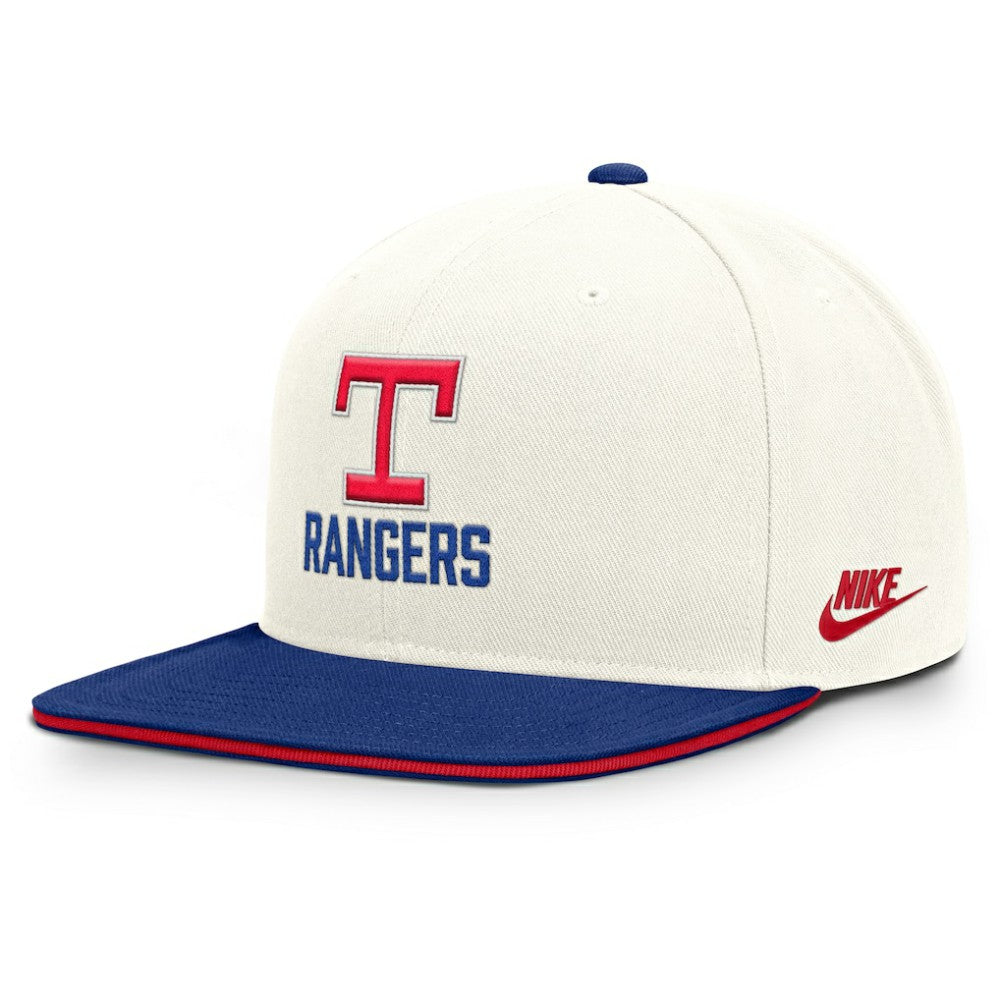 Texas Rangers Nike Cooperstown Pro Dri-FIT Snapback Hat - Cream/Royal Hats