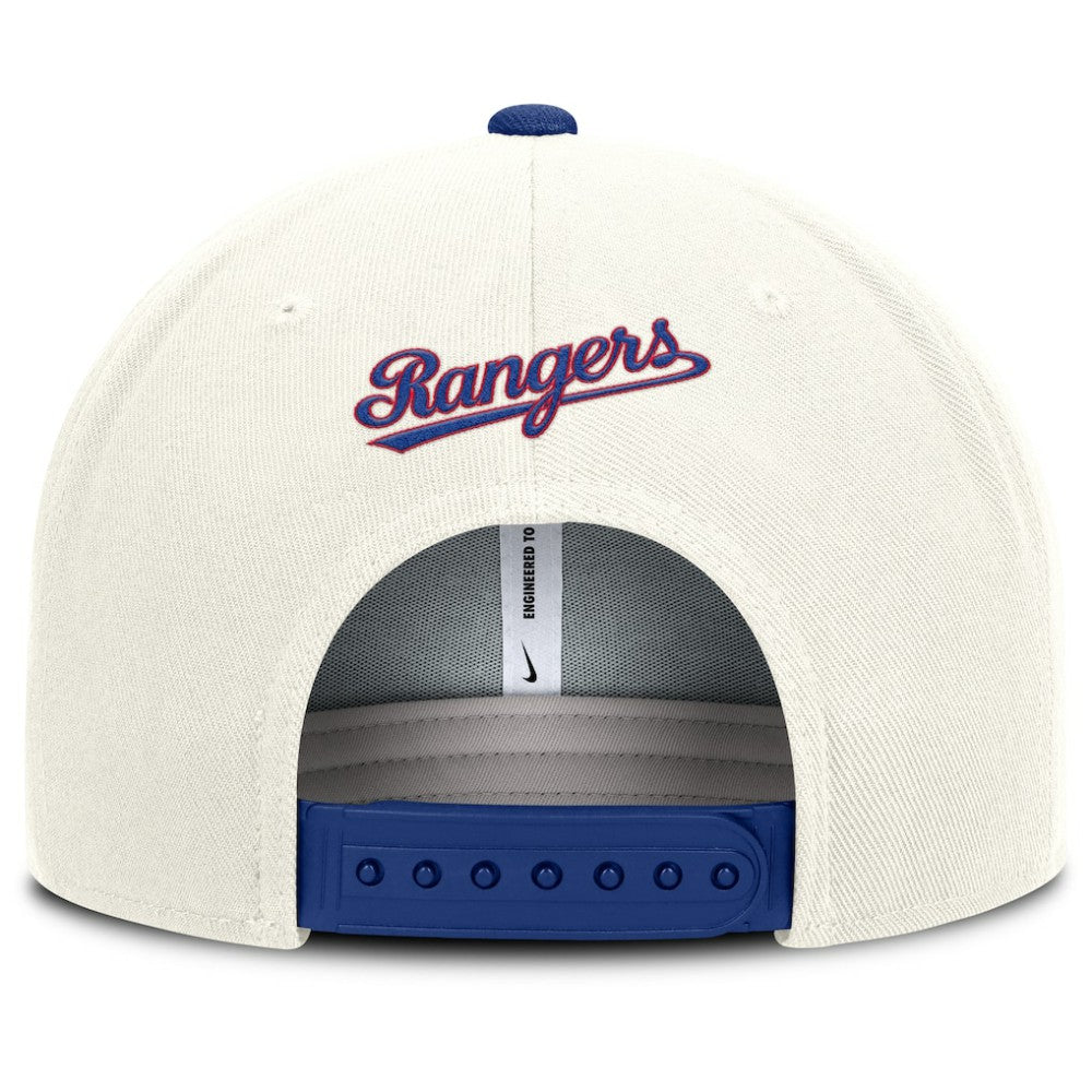Texas Rangers Nike Cooperstown Pro Dri-FIT Snapback Hat - Cream/Royal Hats