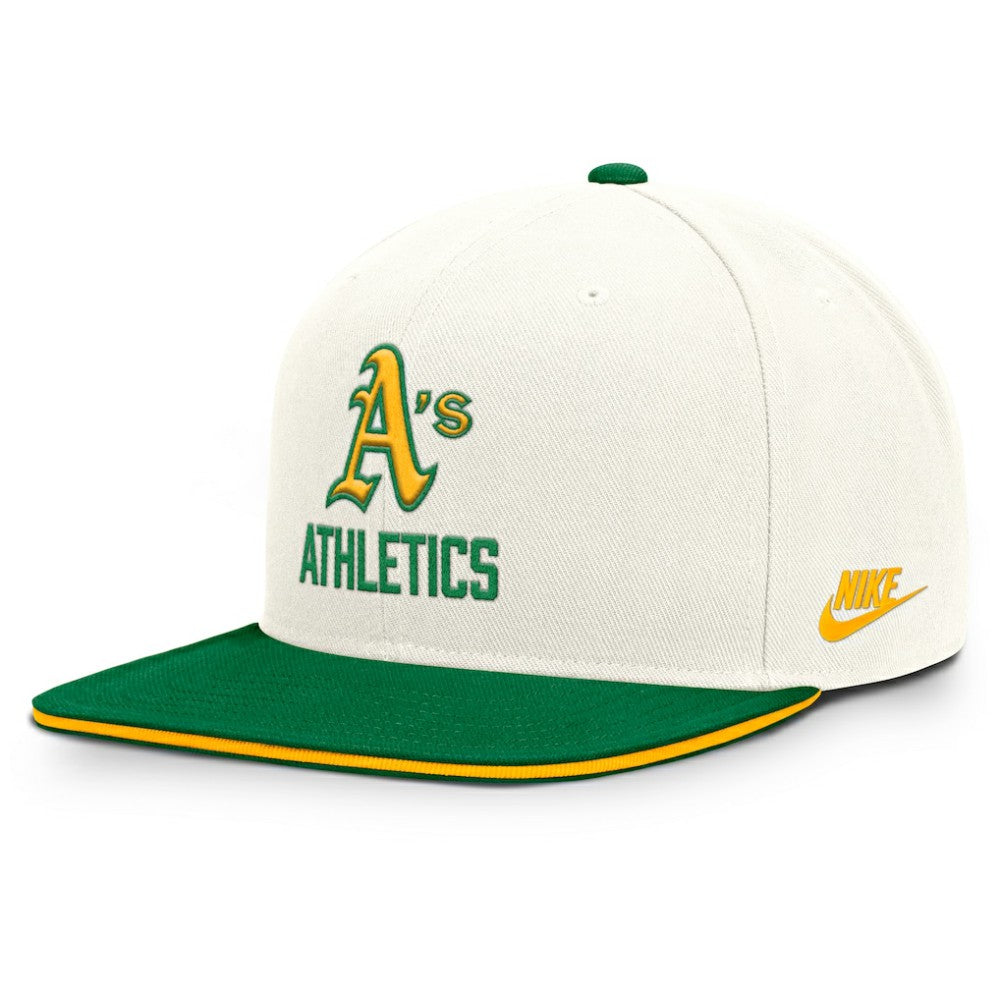 Athletics Nike Cooperstown Pro Dri-FIT Snapback Hat - Cream/Green Hats