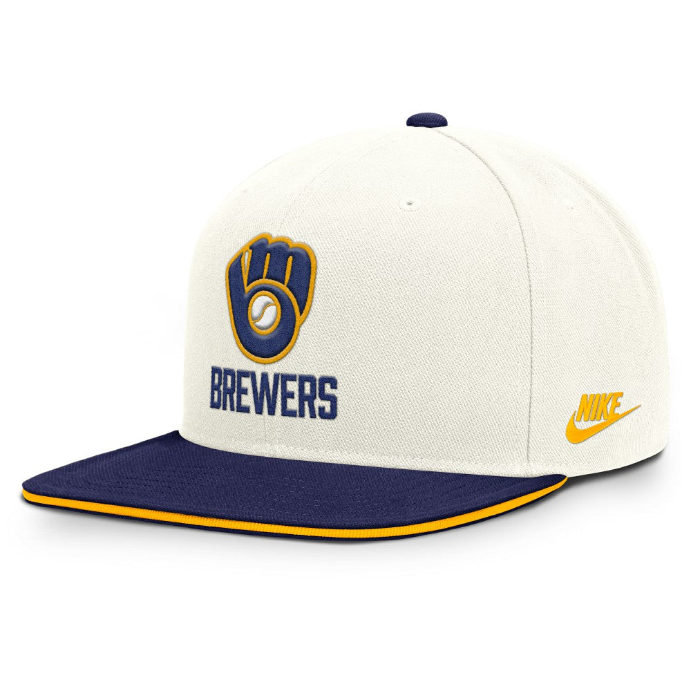 Milwaukee Brewers Nike Cooperstown Pro Dri-FIT Snapback Hat - Cream/Royal Hats