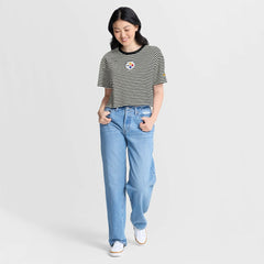 Pittsburgh Steelers Women's Striped Cropped T-Shirt Black/Cream