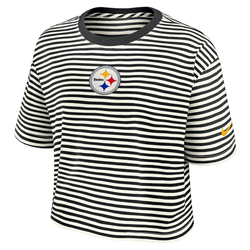 Pittsburgh Steelers Women's Striped Cropped T-Shirt Black/Cream