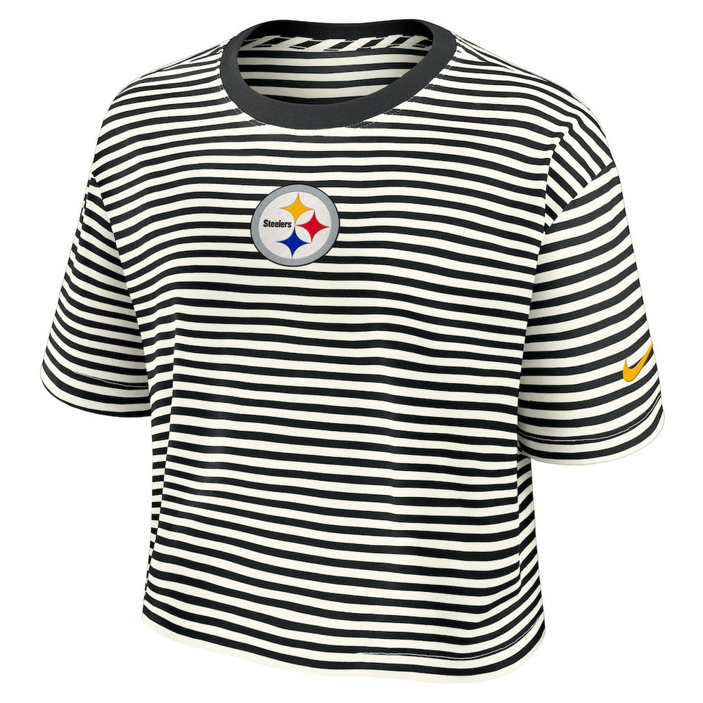 Pittsburgh Steelers Women's Striped Cropped T-Shirt Black/Cream