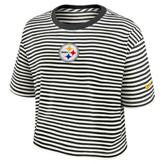 Pittsburgh Steelers Women's Striped Cropped T-Shirt Black/Cream