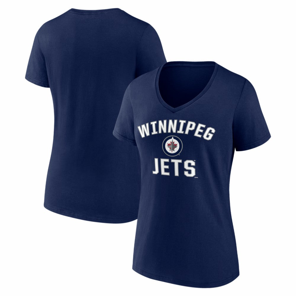 NHL Winnipeg Jets Logo Athletic Women's Arch Victory V-Neck T-Shirt - Navy