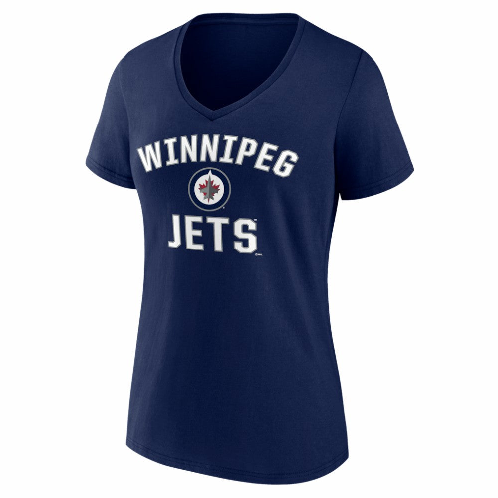 NHL Winnipeg Jets Logo Athletic Women's Arch Victory V-Neck T-Shirt - Navy