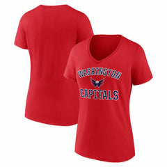 NHL Washington Capitals Logo Athletic Women's Arch Victory V-Neck T-Shirt - Red
